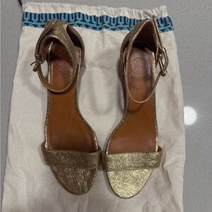 Tory Burch Gold Savannah Wedge Sandals